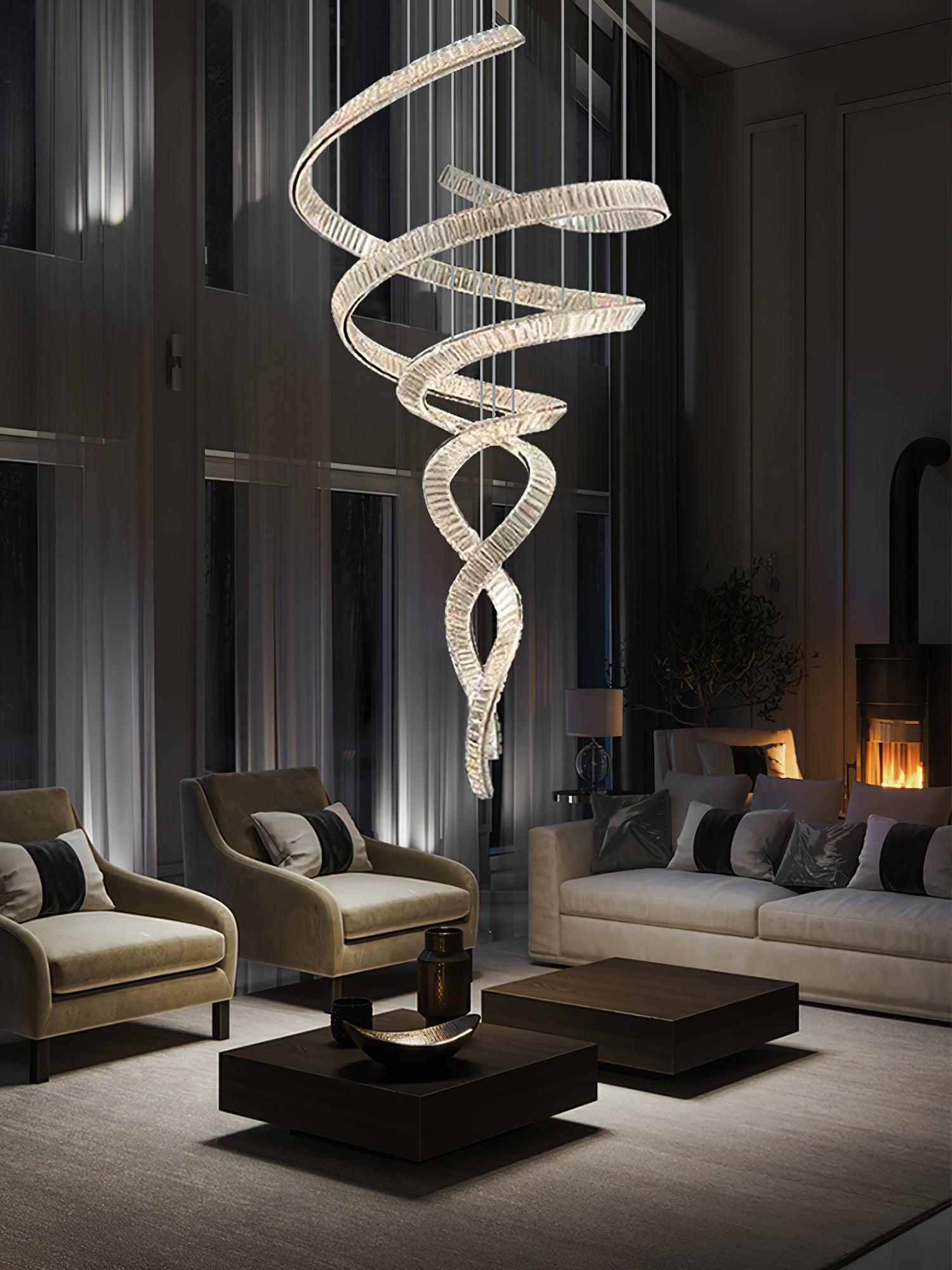 Luxury Spiral Crystal LED Chandelier Large Modern Ceiling Light for High Ceilings