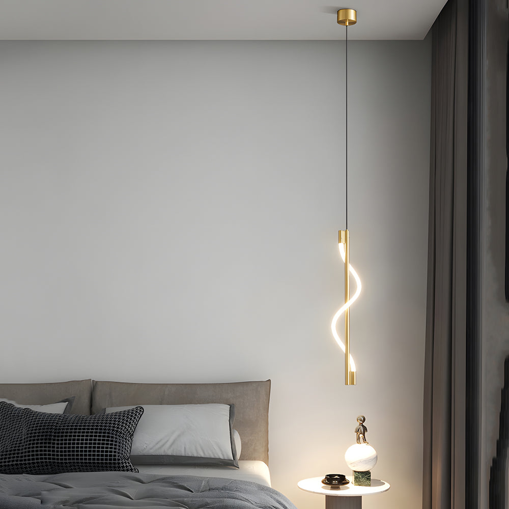 Luxury Spiral Rope LED Pendant Light with Dimmable Remote Control Modern Brass Hanging Ceiling Lamp