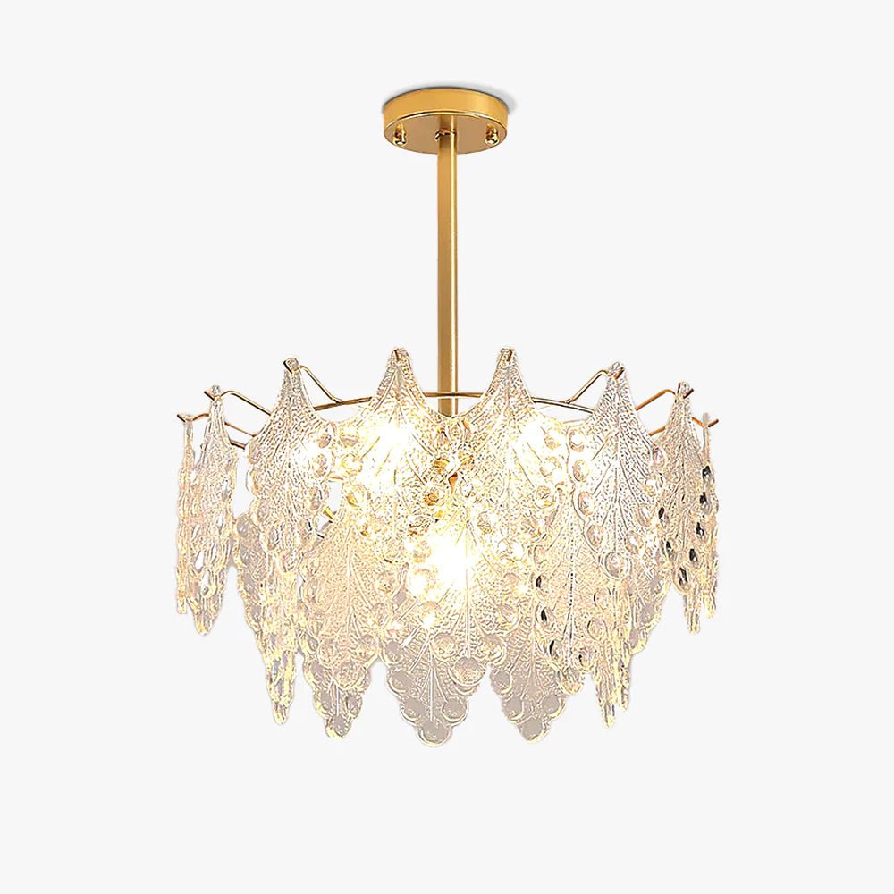 Luxury Tiered Carved Glass Chandelier Modern Wrought Iron Hanging Ceiling Lamp