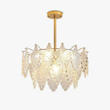 Luxury Tiered Carved Glass Chandelier Modern Wrought Iron Hanging Ceiling Lamp
