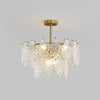 Luxury Tiered Carved Glass Chandelier Modern Wrought Iron Hanging Ceiling Lamp