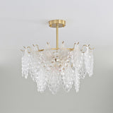 Luxury Tiered Carved Glass Chandelier Modern Wrought Iron Hanging Ceiling Lamp