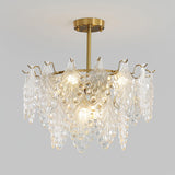 Luxury Tiered Carved Glass Chandelier Modern Wrought Iron Hanging Ceiling Lamp