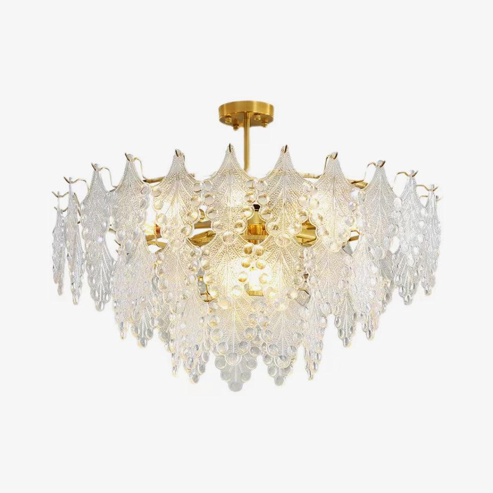 Luxury Tiered Carved Glass Chandelier Modern Wrought Iron Hanging Ceiling Lamp