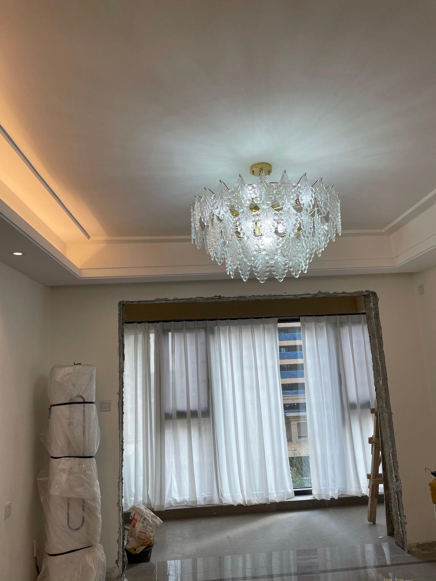 Luxury Tiered Carved Glass Chandelier Modern Wrought Iron Hanging Ceiling Lamp