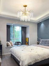 Luxury Tiered Carved Glass Chandelier Modern Wrought Iron Hanging Ceiling Lamp