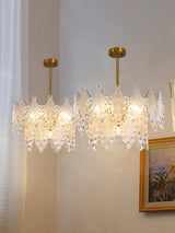Luxury Tiered Carved Glass Chandelier Modern Wrought Iron Hanging Ceiling Lamp