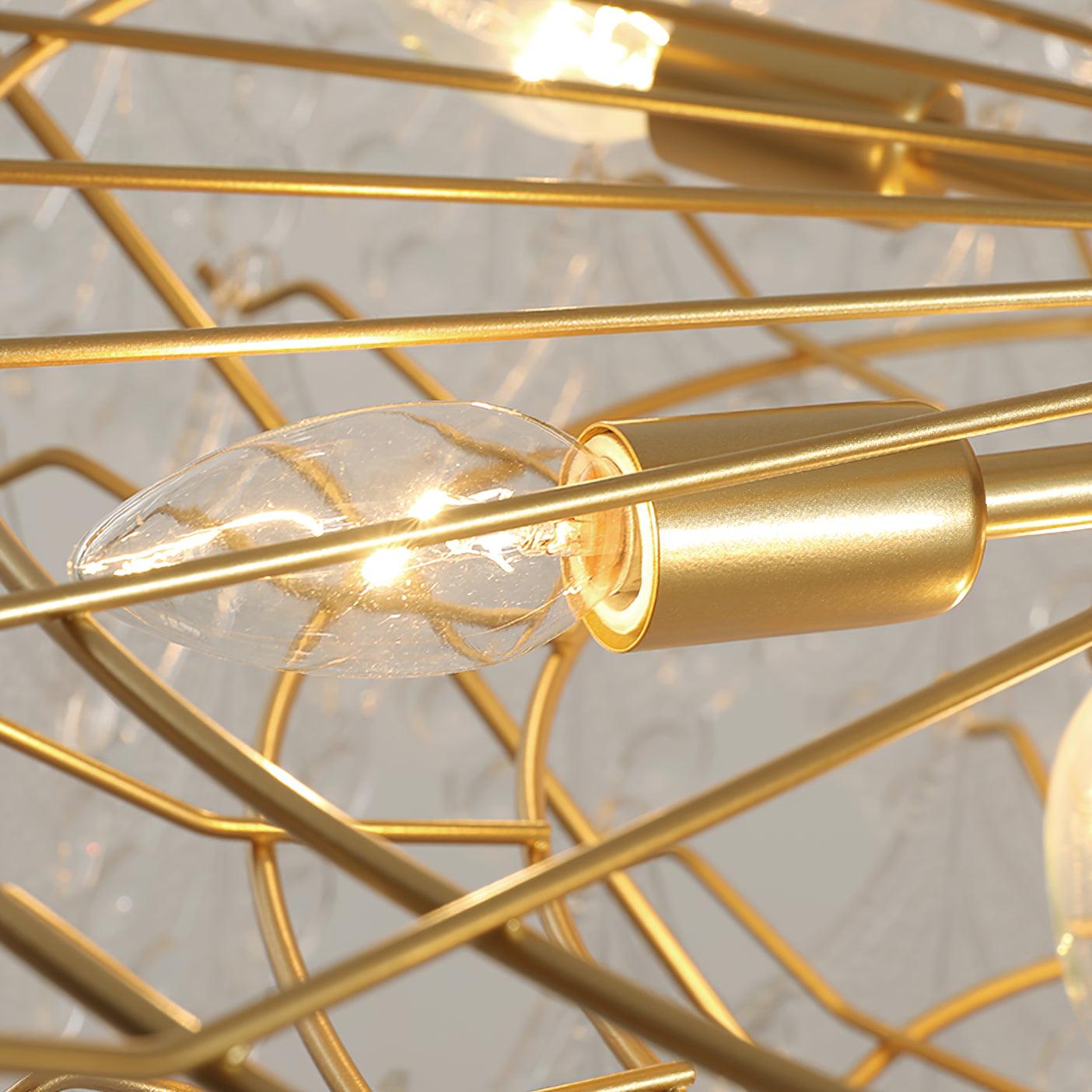 Luxury Tiered Carved Glass Chandelier Modern Wrought Iron Hanging Ceiling Lamp