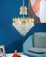 Luxury Vintage Crystal Droplet Pendant Light Antique Copper Chandelier for Living Room and Bedroom