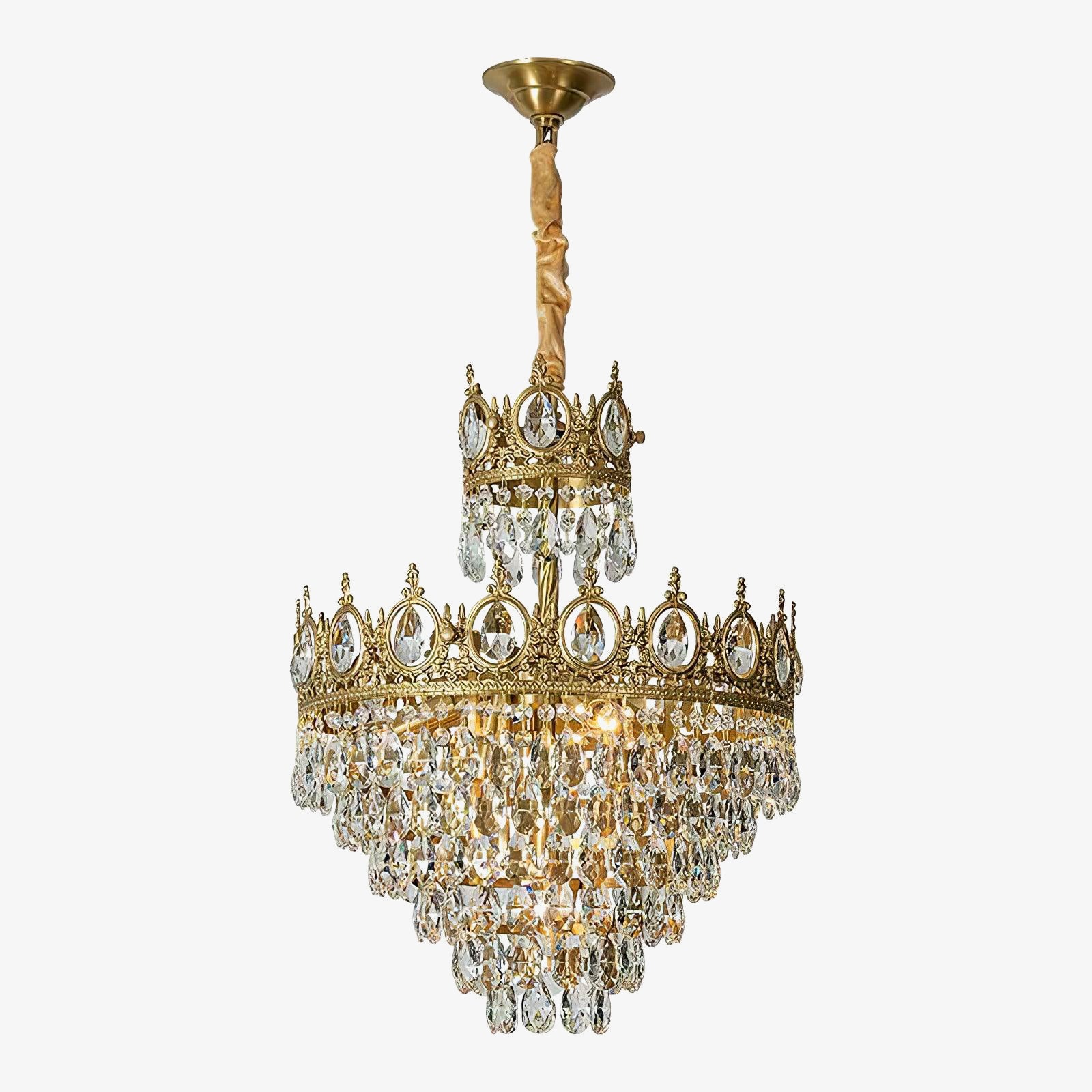 Luxury Vintage Crystal Droplet Pendant Light Antique Copper Chandelier for Living Room and Bedroom