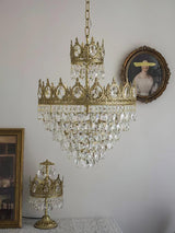 Luxury Vintage Crystal Droplet Pendant Light Antique Copper Chandelier for Living Room and Bedroom