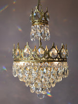 Luxury Vintage Crystal Droplet Pendant Light Antique Copper Chandelier for Living Room and Bedroom
