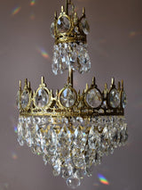Luxury Vintage Crystal Droplet Pendant Light Antique Copper Chandelier for Living Room and Bedroom