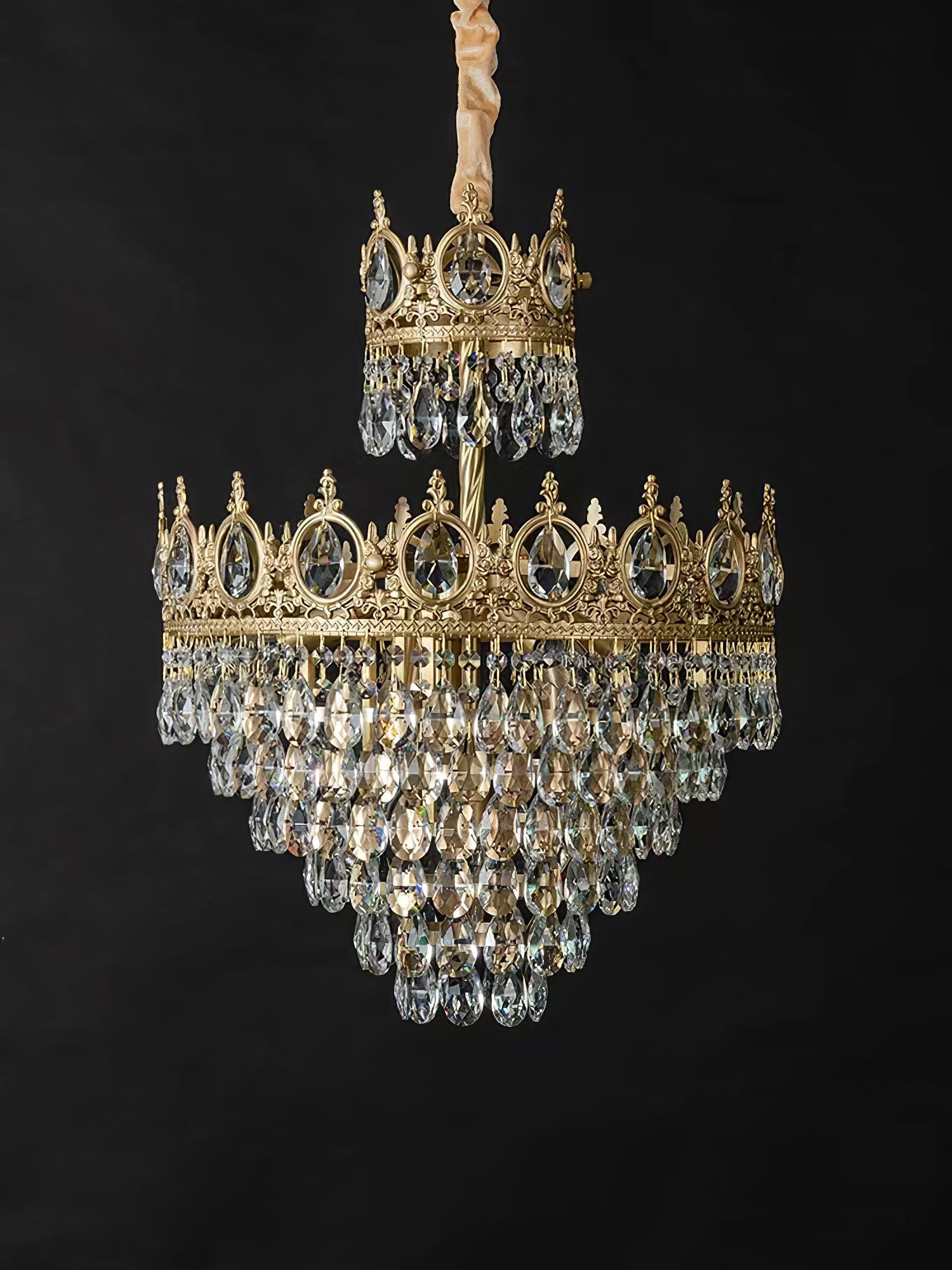 Luxury Vintage Crystal Droplet Pendant Light Antique Copper Chandelier for Living Room and Bedroom