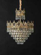 Luxury Vintage Crystal Droplet Pendant Light Antique Copper Chandelier for Living Room and Bedroom