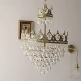 Luxury Vintage Crystal Droplet Pendant Light Antique Copper Chandelier for Living Room and Bedroom
