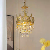 Luxury Vintage Crystal Droplet Pendant Light Antique Copper Chandelier for Living Room and Bedroom