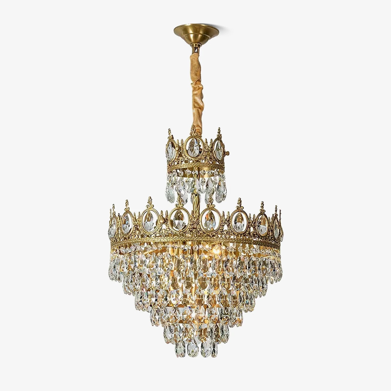 Luxury Vintage Crystal Droplet Pendant Light Antique Copper Chandelier for Living Room and Bedroom