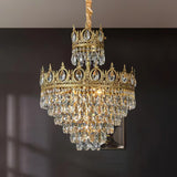 Luxury Vintage Crystal Droplet Pendant Light Antique Copper Chandelier for Living Room and Bedroom