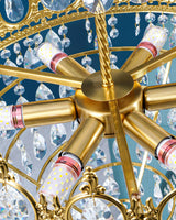 Luxury Vintage Crystal Droplet Pendant Light Antique Copper Chandelier for Living Room and Bedroom