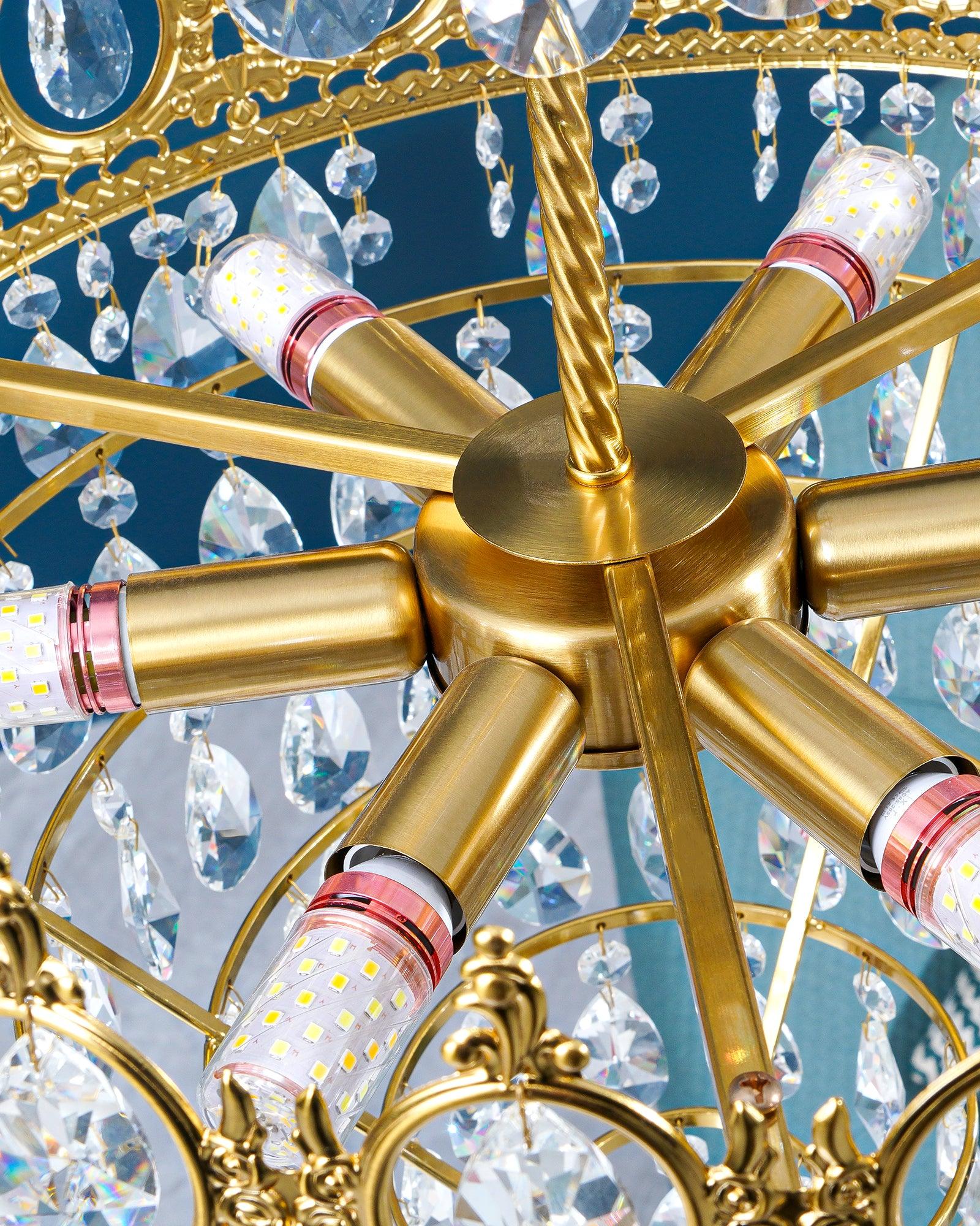 Luxury Vintage Crystal Droplet Pendant Light Antique Copper Chandelier for Living Room and Bedroom
