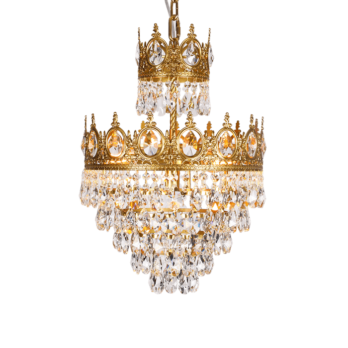 Luxury Vintage Crystal Droplet Pendant Light Antique Copper Chandelier for Living Room and Bedroom
