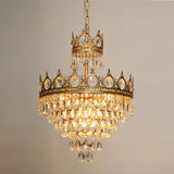 Luxury Vintage Crystal Droplet Pendant Light Antique Copper Chandelier for Living Room and Bedroom