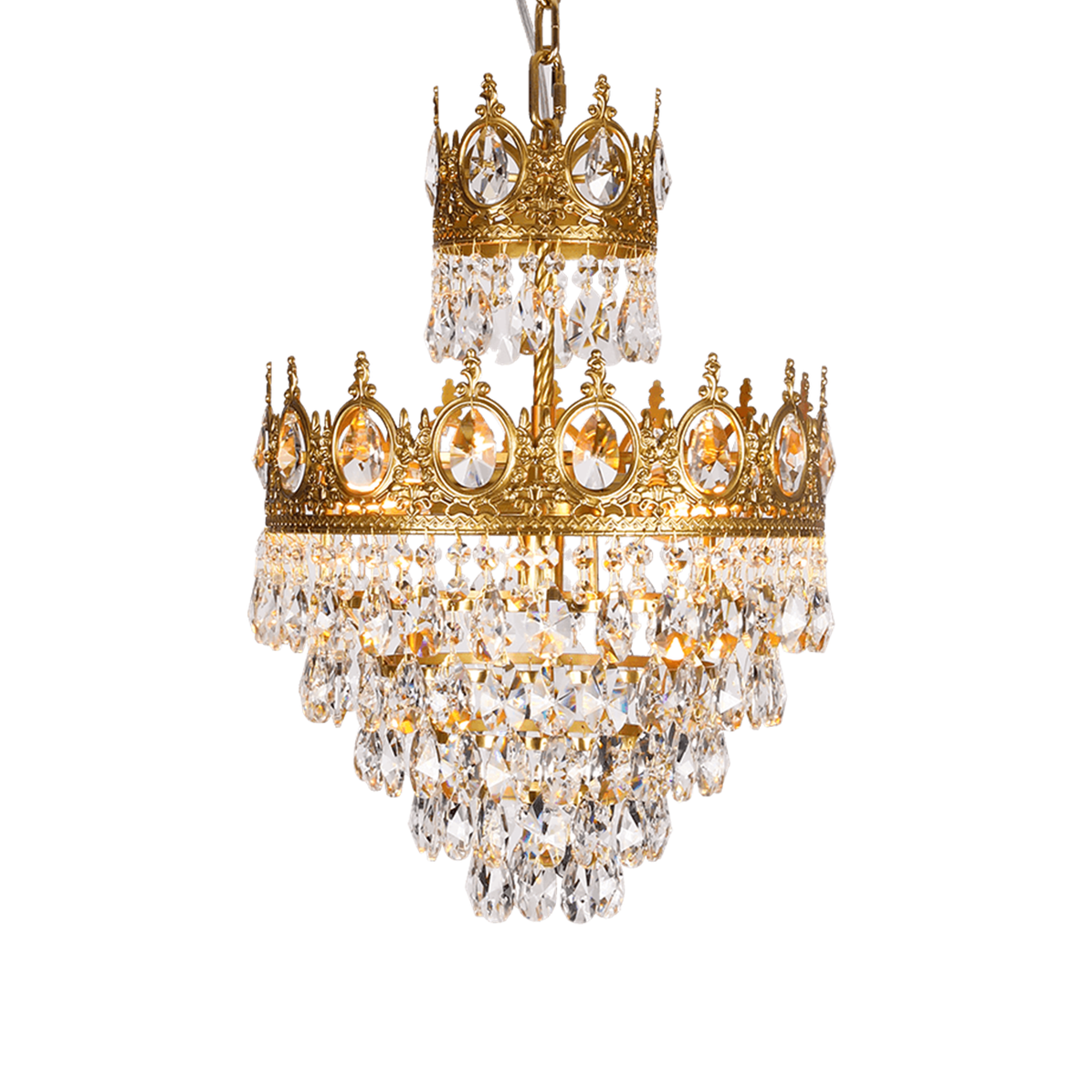 Luxury Vintage Crystal Droplet Pendant Light Antique Copper Chandelier for Living Room and Bedroom