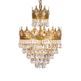 Luxury Vintage Crystal Droplet Pendant Light Antique Copper Chandelier for Living Room and Bedroom