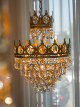 Luxury Vintage Crystal Droplet Pendant Light Antique Copper Chandelier for Living Room and Bedroom