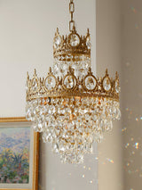 Luxury Vintage Crystal Droplet Pendant Light Antique Copper Chandelier for Living Room and Bedroom