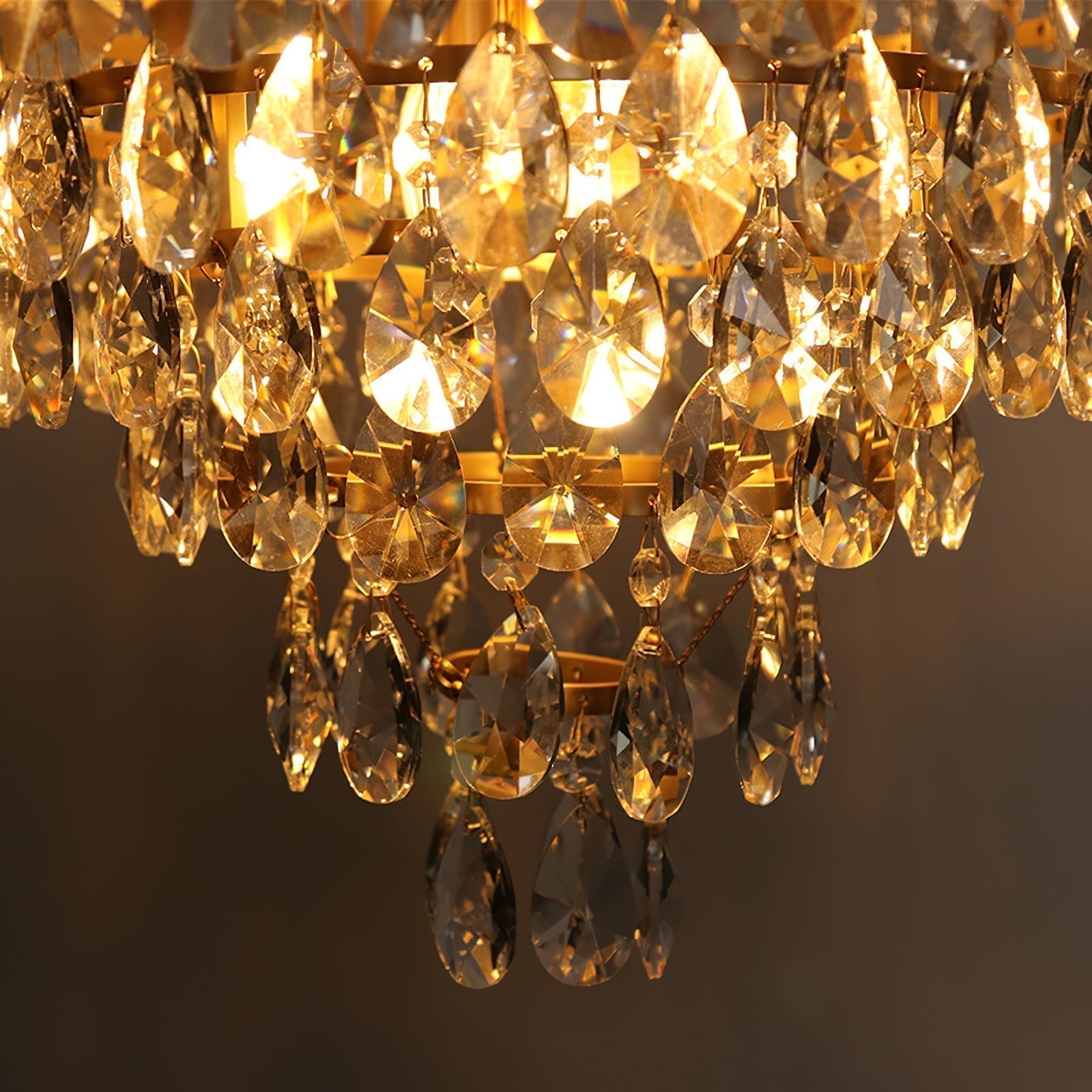 Luxury Vintage Crystal Droplet Pendant Light Antique Copper Chandelier for Living Room and Bedroom