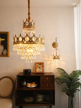 Luxury Vintage Crystal Droplet Pendant Light Antique Copper Chandelier for Living Room and Bedroom