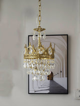 Luxury Vintage Crystal Droplet Pendant Light Antique Copper Chandelier for Living Room and Bedroom