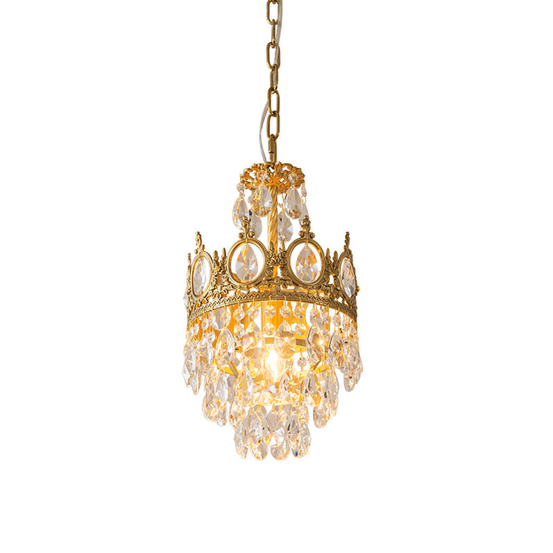 Luxury Vintage Crystal Droplet Pendant Light Antique Copper Chandelier for Living Room and Bedroom