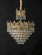 Luxury Vintage Crystal Droplet Pendant Light Antique Copper Chandelier for Living Room and Bedroom