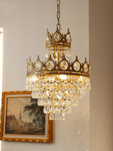 Luxury Vintage Crystal Droplet Pendant Light Antique Copper Chandelier for Living Room and Bedroom