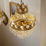 Luxury Vintage Crystal Droplet Pendant Light Antique Copper Chandelier for Living Room and Bedroom