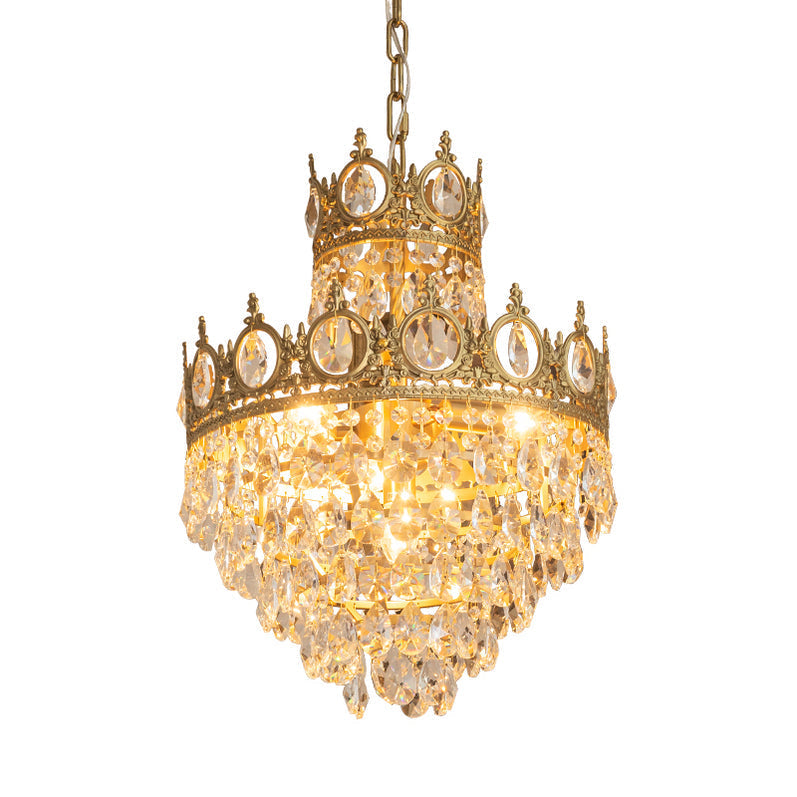Luxury Vintage Crystal Droplet Pendant Light Antique Copper Chandelier for Living Room and Bedroom