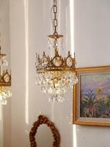Luxury Vintage Crystal Droplet Pendant Light Antique Copper Chandelier for Living Room and Bedroom