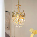 Luxury Vintage Crystal Droplet Pendant Light Antique Copper Chandelier for Living Room and Bedroom
