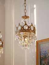 Luxury Vintage Crystal Droplet Pendant Light Antique Copper Chandelier for Living Room and Bedroom