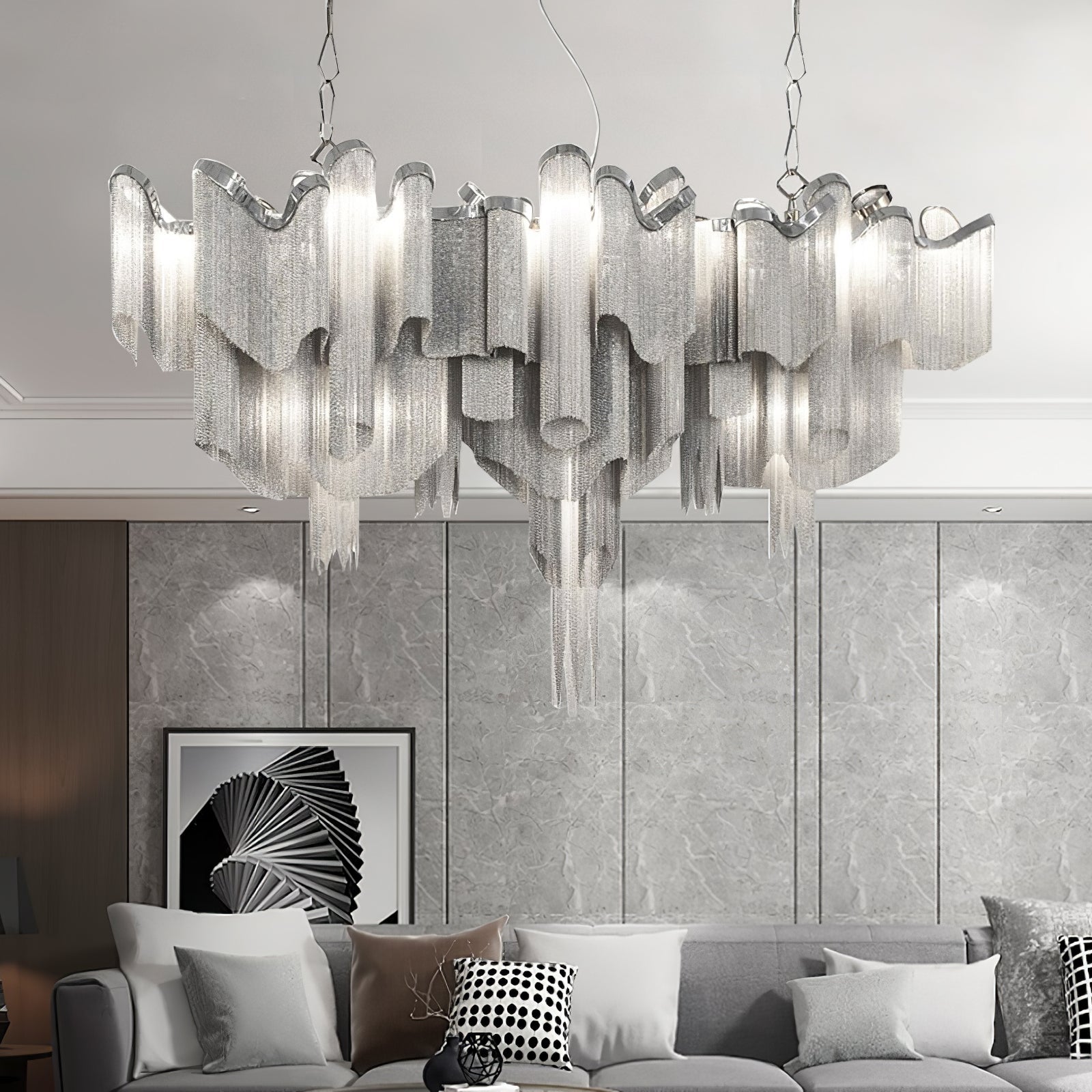 Luxury Waterfall Metal Chain Chandelier Modern Cascading Pendant Light for Dining Room