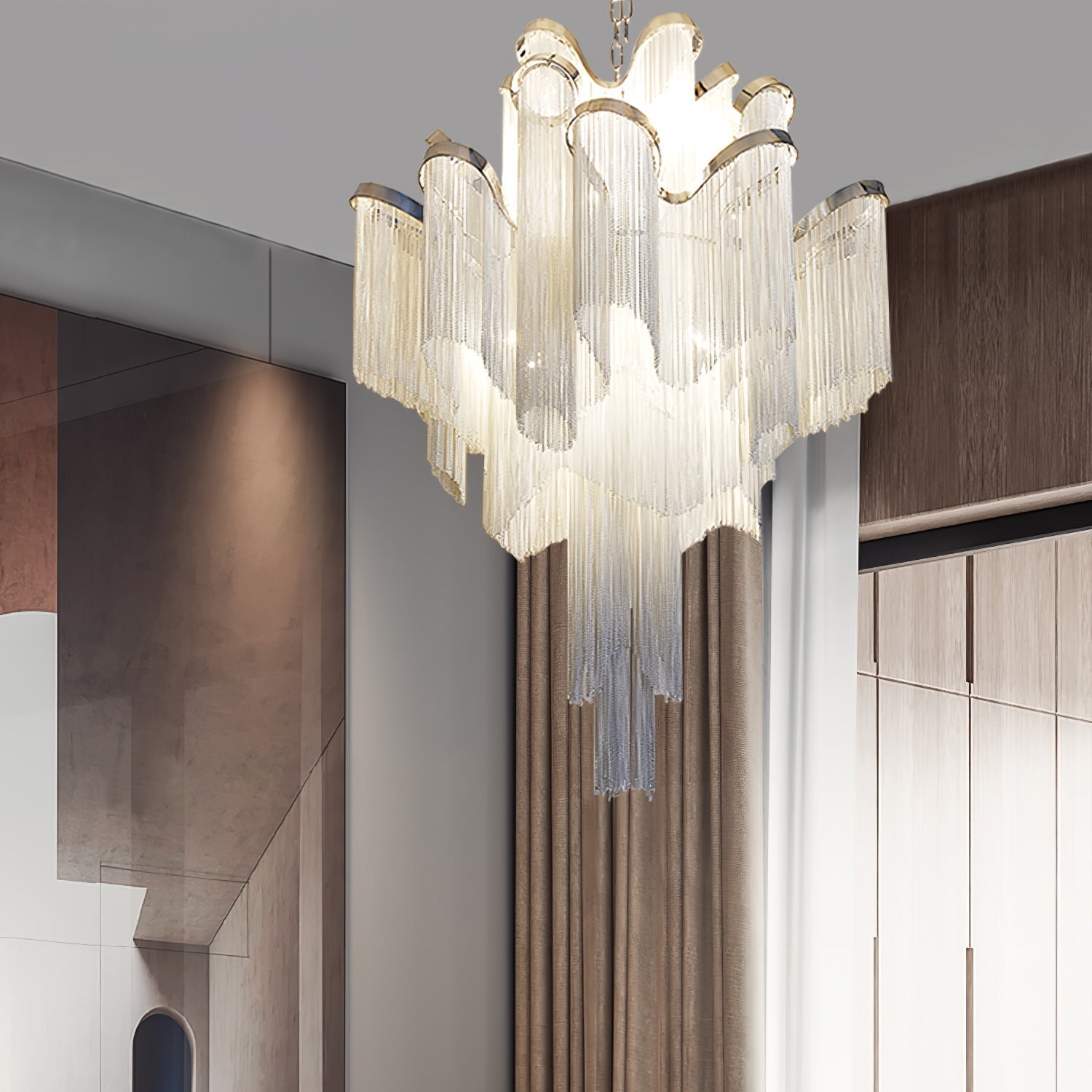 Luxury Waterfall Metal Chain Chandelier Modern Cascading Pendant Light for Dining Room