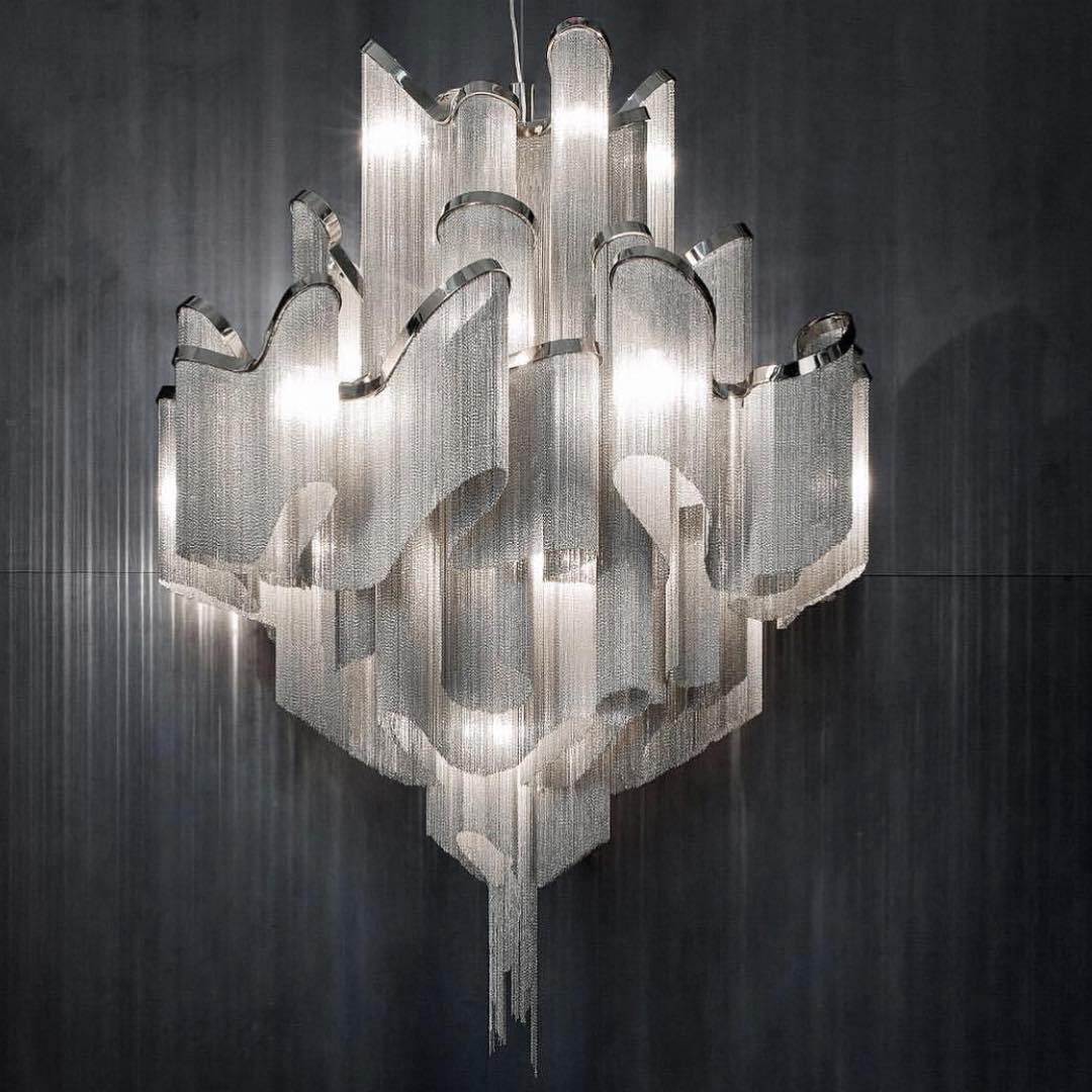 Luxury Waterfall Metal Chain Chandelier Modern Cascading Pendant Light for Dining Room