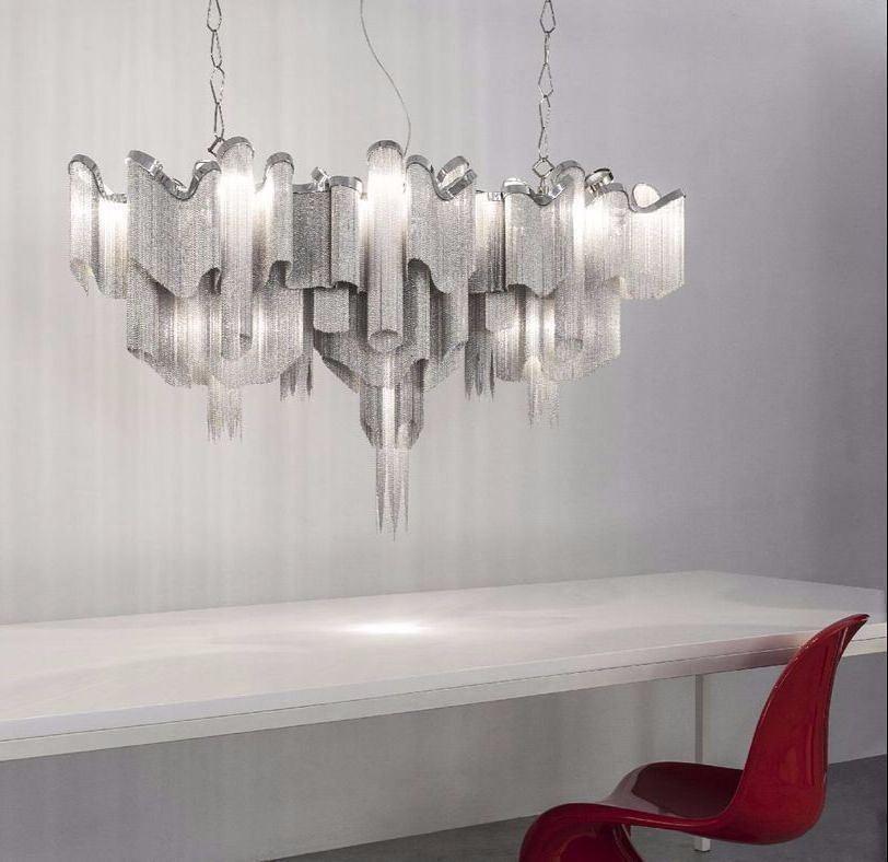 Luxury Waterfall Metal Chain Chandelier Modern Cascading Pendant Light for Dining Room
