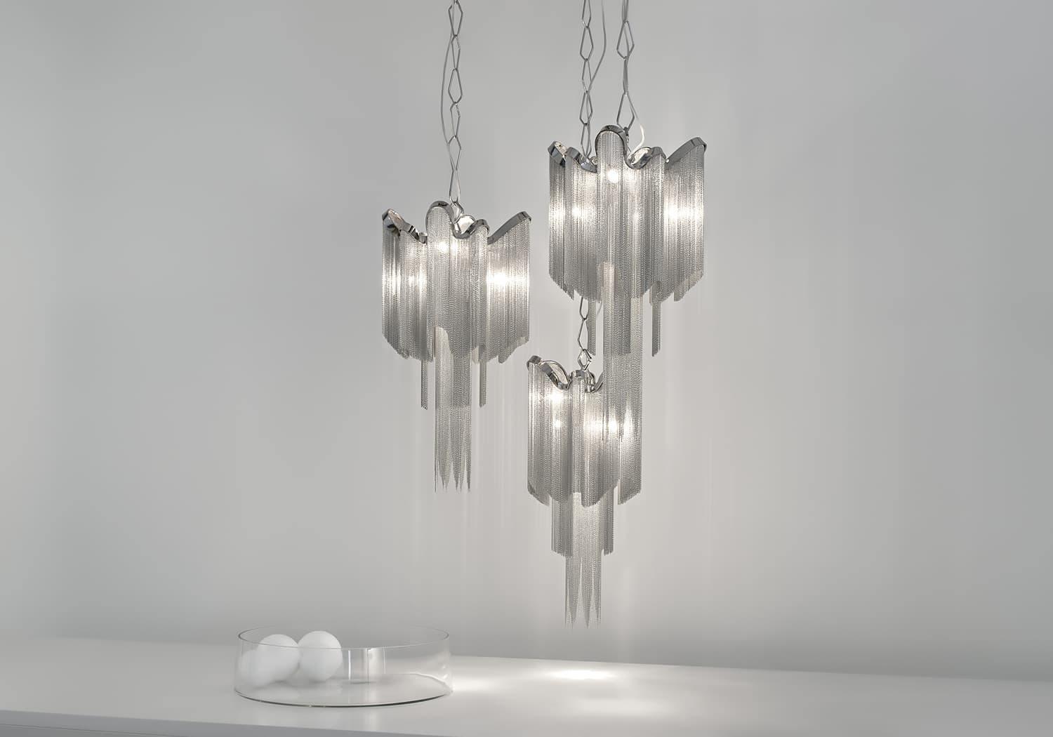 Luxury Waterfall Metal Chain Chandelier Modern Cascading Pendant Light for Dining Room