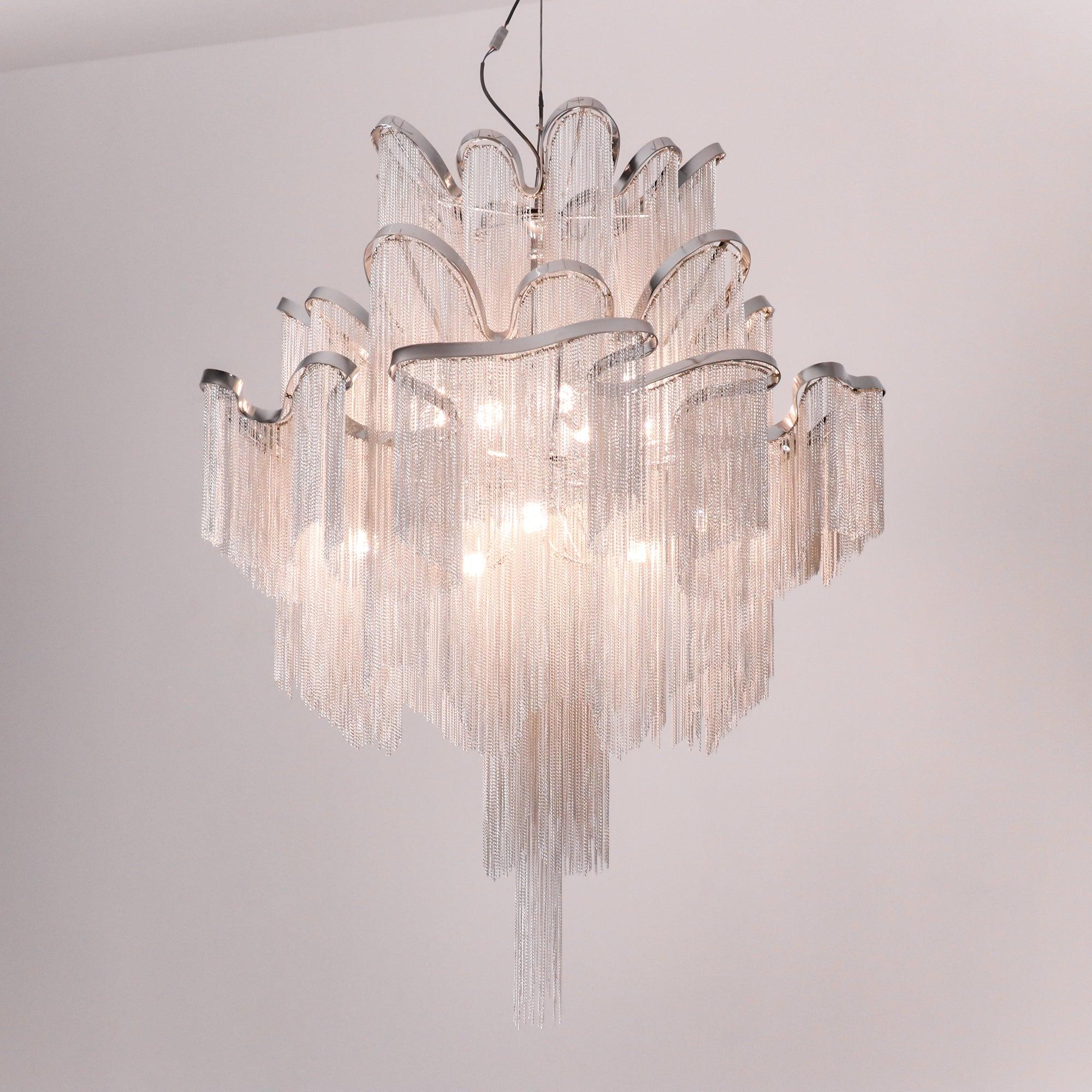 Luxury Waterfall Metal Chain Chandelier Modern Cascading Pendant Light for Dining Room
