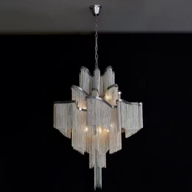 Luxury Waterfall Metal Chain Chandelier Modern Cascading Pendant Light for Dining Room