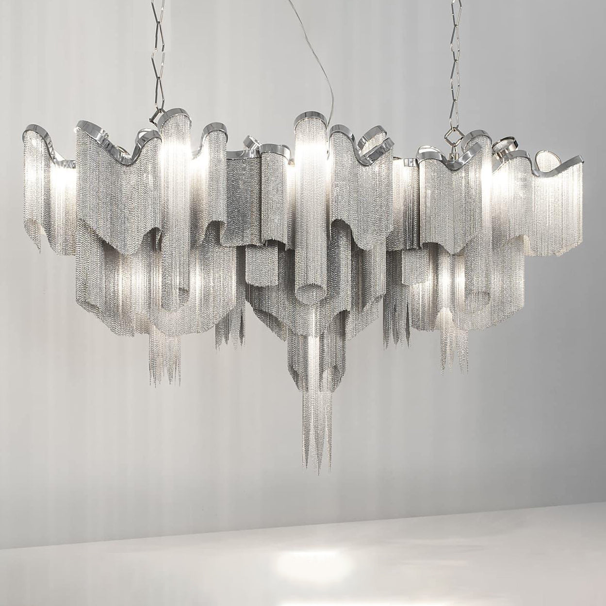 Luxury Waterfall Metal Chain Chandelier Modern Cascading Pendant Light for Dining Room